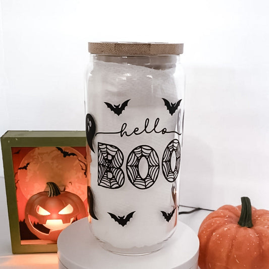 Halloween Glass Can, 16 Oz Glass Can, Iced coffee glass, Glass Coffee Cup, Gift for Anniversary, Gift for Women